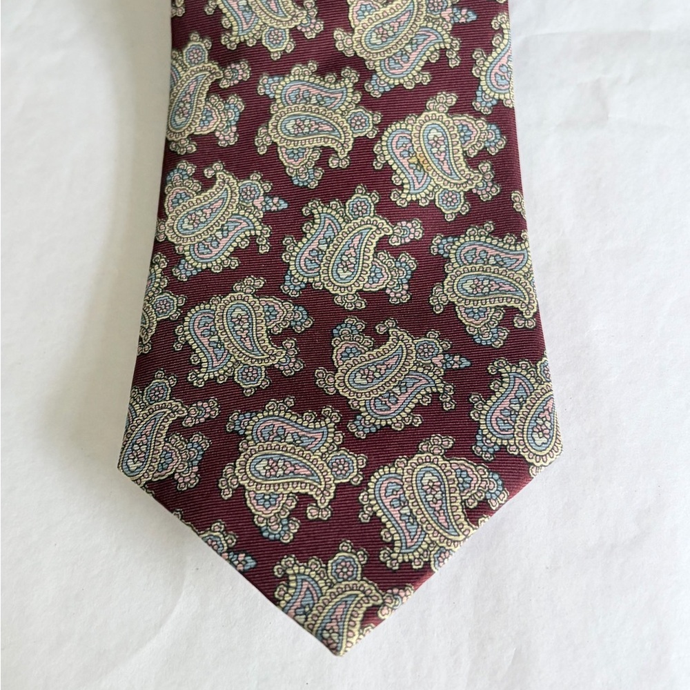Tino Castelli Burgundy Paisley Silk Tie Light Blue Accents Men's